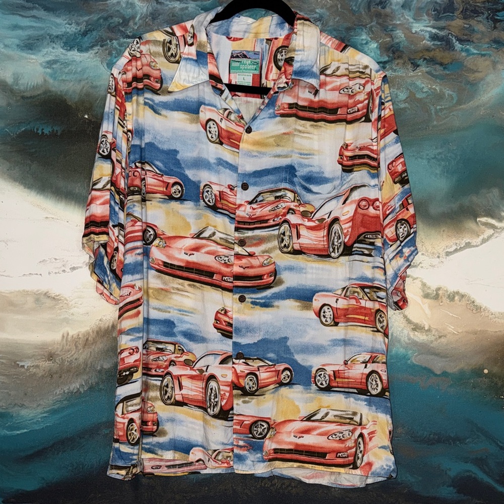 Reyn Spooner Vintage Red Corvettes Aloha Shirt